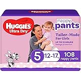 Huggies Ultra Dry Nappy Pants Girls Size 5 (12-17kg) 108 Count (2 x 54 Pack) - Packaging May Vary