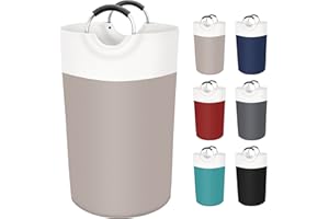 BlissTotes Laundry Basket, Hamper, Collapsible Baskets, Dirty Clothes Waterproof Basket with Foam Protected Aluminum Handles for College Dorm, Family 90L (Khaki),(MPNBT0004-90KH)