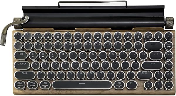 タイプライター型 レトロ メカニカルキーボード Bluetooth5.0 LEDバックライト 83キー防衝突 青軸 防水防塵 IOS/Android/Windows/VISTA/LINUX/Mac対応 オフィス/ゲーミング用 木質系カラー - 1