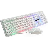 ゲーミング キーボード マウス セット Eスポーツ PC ゲーム 有線 104キー 英語配列 7色 LED バックライト Windows Mac OS 対応 ホワイト (White) ゲーミング 日本語 テンキーレス クリッキー パンタグラフ テンキ