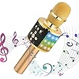 Verkstar カラオケマイク Bluetooth マイク ブルートゥース ワイヤレスマイク LEDライト付き&イヤフォンジャック付き TFカード機能 Android/iPhone/PCに対応