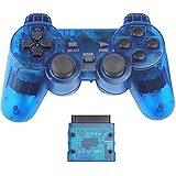 Fancyan PS2 用 ワイヤレスコントローラー DUAL SHOCK2 ゲームパット 互換対応 日本語説明書 付き (透明ブルー)