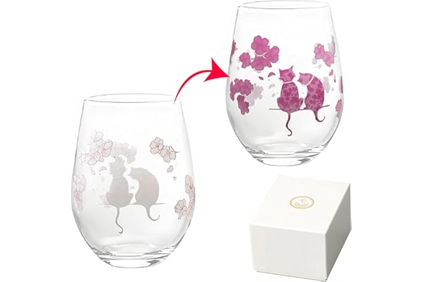 温度で色が変わる桜猫カップ 丸モ高木陶器 フリーグラスタンブラー 和桜 不思議な猫 贈り物 温度 変化 バレンタイン母の日 父の日 恋愛結婚誕生日記念日お祝い クリスマス プレゼント 敬老の日 退職祝い お中元 (冷感桜猫フリーグラス(単品))