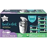 Tommee Tippee Twist and Click Advanced Nappy Bin Refill Cassettes, Sustainably Sourced Antibacterial GREENFILM, Pack of 6