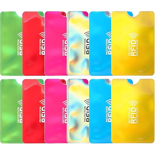 12-Pack RFID Blocking Sleeves, Slim Credit & Debit Card Protector Set, Colorful Identity Theft Protection Secure Sleeves, Wat