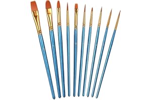 DFsucces 画材筆 ペイントセット ブラシ アクリル筆 水彩筆 油絵筆 画筆 丸筆 平型筆 平型円頭筆 短毛筆 10本セット（ブルー）