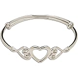 Children's Sterling Silver Open and Adjustable Heart Bangle Bracelet for Girls