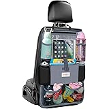 SURDOCA シートバックポケット 車 収納ポケット キックガード 後部座席収納バッグ ベビー用品 子供用品 車内収納袋 収納ボックス 10インチtablet収納可能 荷物入れ 防汚 (グレー, 1枚)