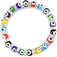 JewelrieShop Turkish Evil Eye Murano Glass Beads Beaded Bracelet with Rondelle Spacer (8mm Multi-Color Eye Beads)
