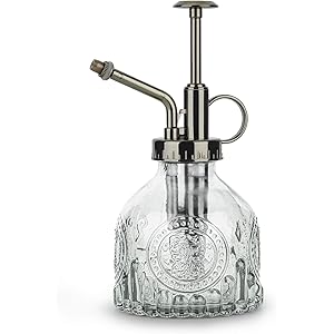 T4U 霧吹き ガラス 200ML スプレー 植物 園芸 掃除 アルコール対応 極細ミスト アンティーク調 透明 インテ…