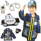 [MIHI] コスプレ こどもの日 警察 ５点セット+パトカーバルーン付き お年玉 警察官 お巡りさん 警察服 ポリス 子供 子ども キッズ キッズコスチューム コスチューム 衣装 帽子付き 手錠 トランシーバー 笛 ホイッスル 男の子 フリーサイズ