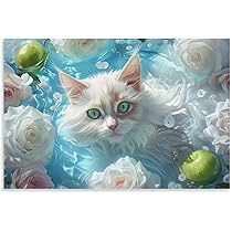 Amazon.co.jp: 絵画 バラに囲まれた白猫 アートパネル ポスター
