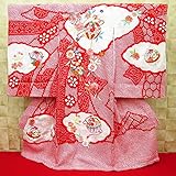 【総絞り束ね熨斗に毬と華刺繍・赤】 女児　初着　祝着 のしめ 産着 女の子のお宮参り着物 高級 フードセットプレゼント付
