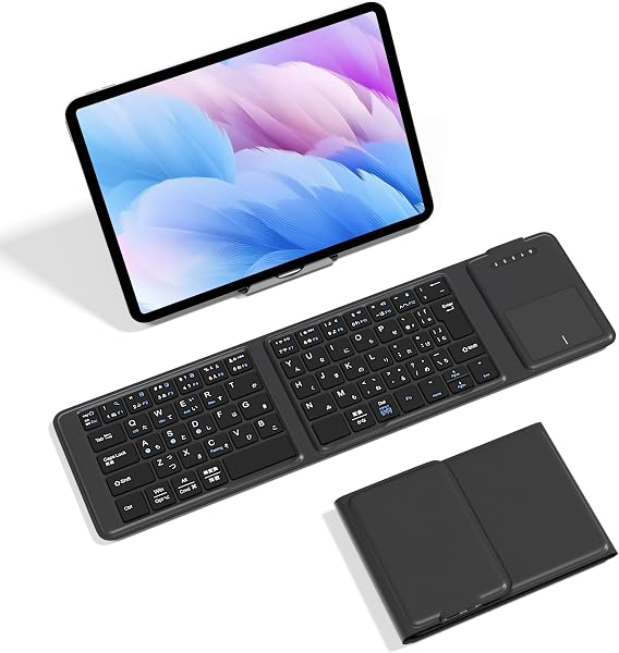 【2026革新設計】Ewin 財布型 折りたたみキーボード ワイヤレス bluetooth接続 JIS標準日本語配列 ipad タブレット スマホ パソコン Windows/iOS/Android/Mac多システム対応 マルチペアリング タッチパット付き Type-C充電式 ポケットに入れるミニサイズ コンパクト 軽量 薄型(ブラック) - 1