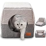 LEMONDA 猫 べッド ドーム 猫 ハウス クッション付き ふわふわ 犬 ベッド ドーム ホットカーペット対応 2WAY 折りたたみ可能 冬夏両用 小型犬/猫用 四季通用 滑り止め 室内用 洗える グレー