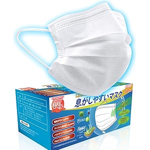 【50枚 在庫あり】 マスク 不織布 白い 使い捨てマスク 不織布 防塵不織布 花粉 3層構造高密度フィルター お出かけ安心 ふつうサイズ 男女兼用 ユニセックスマスク 箱付き (50枚入×1セット)