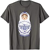 磁器 白マトリョーシカ ロシアンネスティングドール Tシャツ