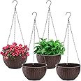 Foraineam 4 Pack 8.2 inch Self-Watering Hanging Planters, Garden Flower Plant Pot Container, Hanging Basket Planter with Drai