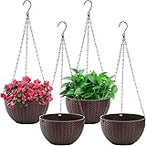 Foraineam 4 Pack 8.2 inch Self-Watering Hanging Planters, Garden Flower Plant Pot Container, Hanging Basket Planter with Drai