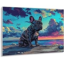 フレンチブルの絵 Amazon | ビーチで物思いにふけるフレンチ ブルドッグ 数字