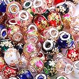 AIPRIDY 50 Pcs 15 x 11 mm Murano大穴銀黄銅芯ガラスビーズヨーロッパジュエリービーズ (日本手描き)