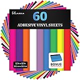 Kassa Permanent Vinyl Sheets (Pack of 60-12” x 12”) - Includes Bonus Squeegee - Matte & Glossy Assorted Colors Bundle - Self 