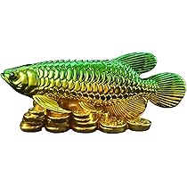 アロワナ（招財金龍魚）の彫刻 赤オレンジ 樹脂製 アロワナ（招財金龍魚）の彫刻 赤オレンジ 樹脂製 アロワナ
