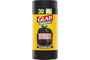 Glad Wavetop Tie Garbage Bags, 30 Extra Large Multipurpose Garbage Bags, XL Size Fits 80L Bin, 30 Count