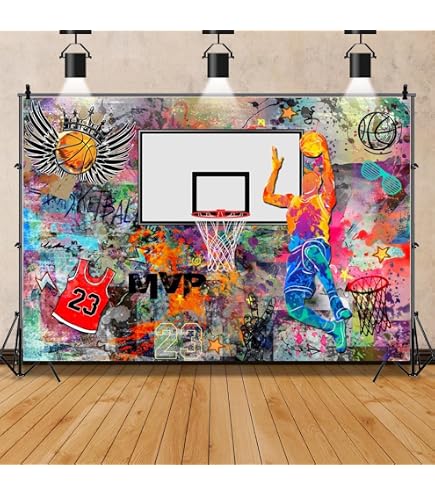 LYLYCTY Basketball-Fotohintergrund 2,1x1,5m – Graffiti-Design Für Party, Studio & Dekoration
