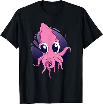 Amazon Co Jp かわいいピンクと紫のイカ Tシャツ 服 ファッション小物