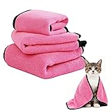 ペット用 タオル 超吸水 給水 速乾 厚手 超ソフト 大判 マイクロファイバー 柔らか 犬用タオル 犬猫兼用 小中大型犬 (ピンク, S)