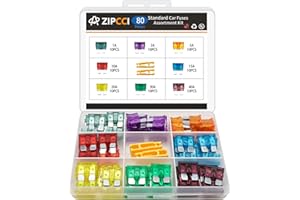 ZIPCCI 80 Pcs Standard Car Fuse, Fuses Assortment kit(1A/3A/5A/10A/15A/20A/30A/40AMP) Automotive Blade Fuse for RV, Truck, Ma