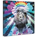 ライオン 虹 アートパネル 57cm × 57cm Lサイズ 日本製 ポスター おしゃれ インテリア 模様替え リビング 内装 花 星 動物 ファブリックパネル ket-0004-L