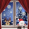 クリスマス＆雪の結晶のウィンドウステッカー 窓ガラス用 クリスマス 雪の結晶 クリスマス用シール 装飾 ホリデー 雪の結晶 サンタクロース トナカイ パーティー用 台紙8枚 シール300点