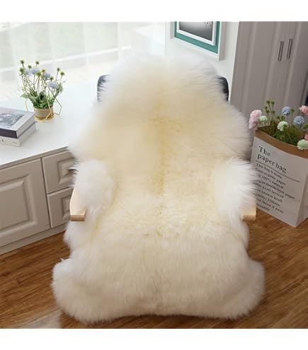 Amazon｜Sunshine Cowhides 100% 本物のヤギ皮ラグ - ベージュ