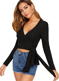 SheIn Women's Casual V Neck Long Sleeve 