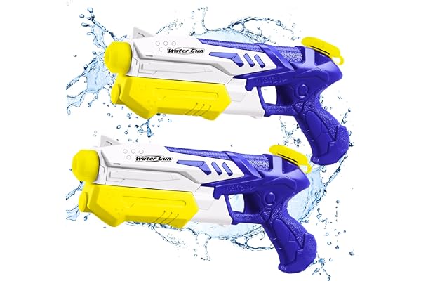 水鉄砲 2丁セット 最大飛距離10m 加圧式 強力 連射OK タンク容量300ml ライフル型 水合戦 水掛合 海 川 プール お風呂 水遊びおもちゃ ブルー＆ホワイト