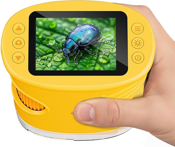 Temodu 子供用顕微鏡、2.0 インチ スクリーン教育科学キットは、4 倍ズームを備えた充電式ミニポータブル デジタル顕微鏡で、誕生日やクリスマスのギフトに最適です - (黄) - 1