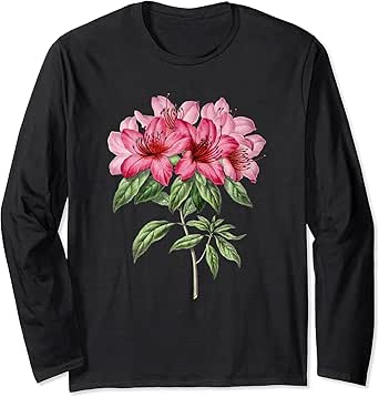 Amazon ヴィンテージピンクツツジの花イラストブルーム植物愛好家 長袖tシャツ Tシャツ カットソー 通販