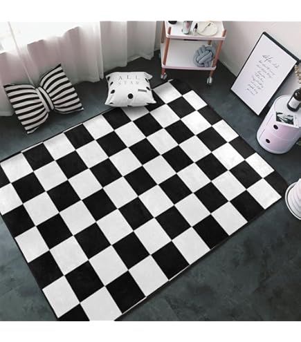 ベージュと黒のチェック柄ラグ ベージュと黒のチェック柄ラグ ブロックチェック柄 ラグ