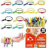 UpBrands 48 Pack Friendship Fidget Zipper Bracelets 6.5 Inches Sensory Toys Bulk Set Neon Colors, Kit for Birthday, Party Fav