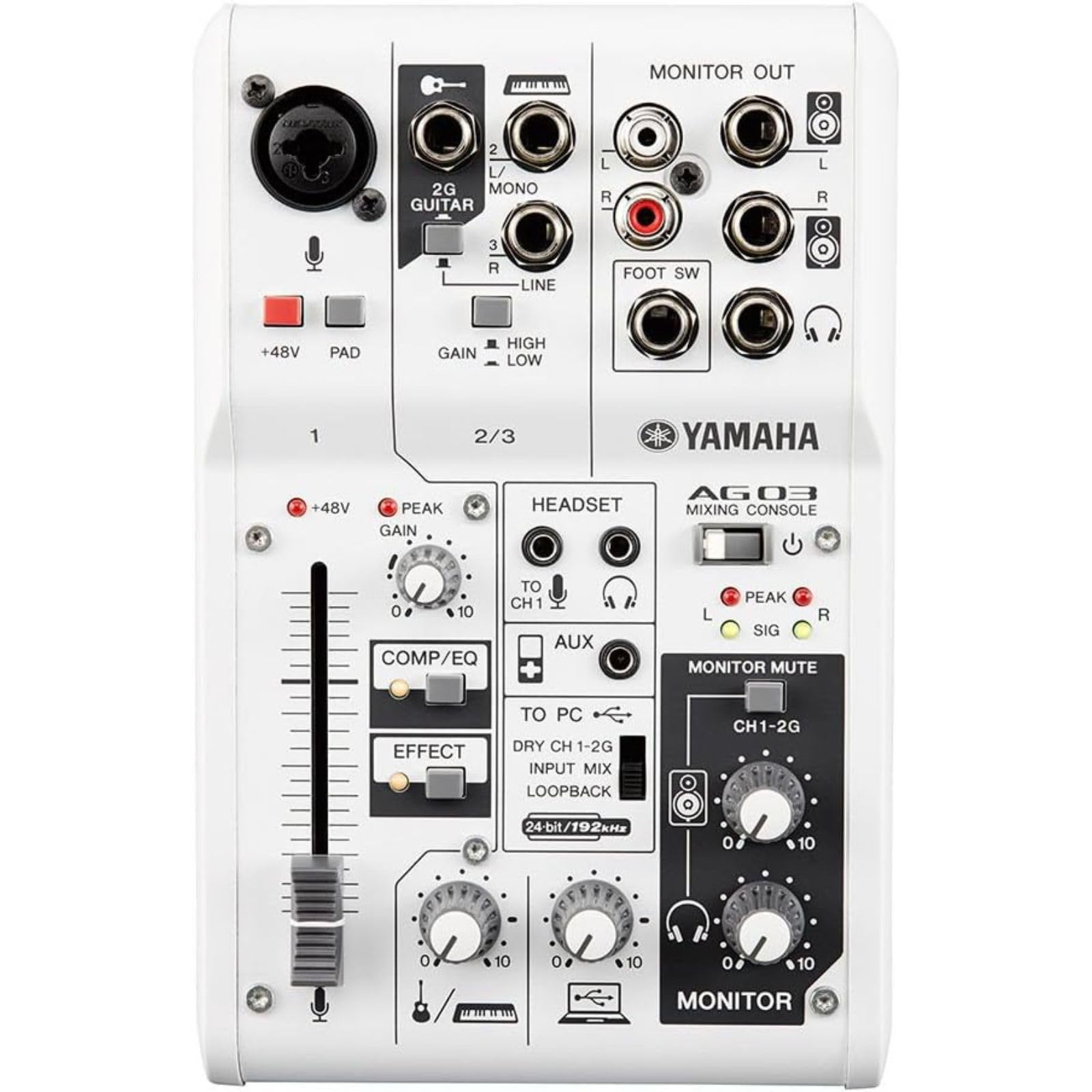 Yamaha AG03 Web Casting Mixer, Audio Interface, 3 Channels, Convenient Internet Distribution, Compatible with Cubasis LE Music Production Applications (Refurbished)