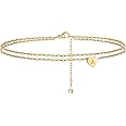 Heart Initial Ankle Bracelets for Women, 14K Gold Filled Handmade Dainty Layered Anklet Letter Initial Heart Ankle Bracelets 