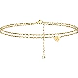 Heart Initial Ankle Bracelets for Women, 14K Gold Filled Handmade Dainty Layered Anklet Letter Initial Heart Ankle Bracelets 