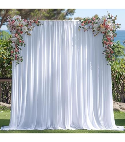 OERJU 10x8ft Romantic Wedding Backdrop 3D Arched Wreath White Curtain Bridal Floral Wall Photography Background Valentine's Day Bridal Shower...