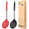 Kitchen Ladle Strainer Set of 2 Large Slotted Spoon with High Heat Resistant BPA Free Non Stick Cooking Skimmers for Draining