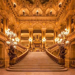 Amazon Leowefowa 10x10フィート 豪華な宮殿の背景 古い教会 ヨーロッパの黄金城の背景幕 写真シャンデリア 階段 インテリア ビニール背景 少女 恋人 結婚式 スタジオ小道具 3x3m Leowefowa バックペーパー 背景布