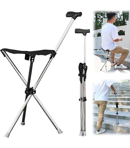 Amazon.co.jp: [mocoly]ステッキチェア 3本脚設計 折りたたみ杖椅子