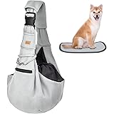 CUBY 犬 抱っこ紐 スリング 中小型犬用 ペットスリング 猫 キャリーバッグ 長さ調整可能 底板付き 肩パッド付き 飛び出し防止 メッシュネット付き 10キロまで対応 (グレー)