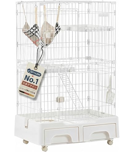 Amazon.co.jp: 猫ゲージ 3段 幅82㎝ 高さ157㎝ トイレ付き キャスター